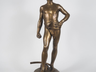 Vente aux enchères Antonin MERCIER.  "David"  Sculpture en bronze à patine médaille, font