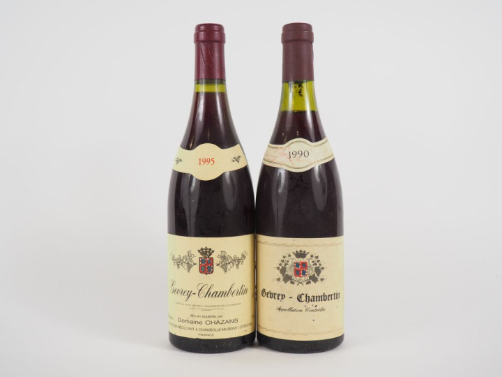2 BOUTEILLES GEVREY CHAMBERTIN : 1 de 1995 DOMAINE CHAZANS - 1 de 1990