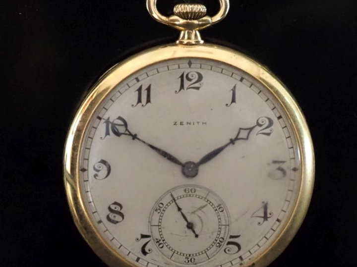 ZENITH Montre de gousset en ro jaune 750.  Cadran à chiffres arabes po