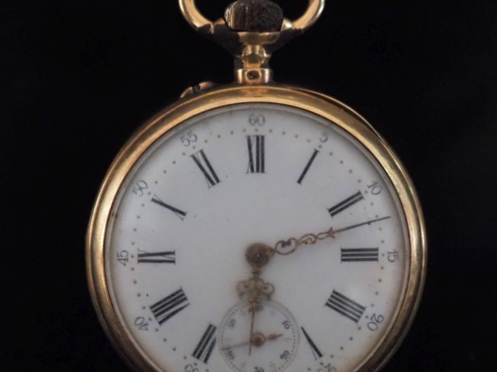 Montre de gousset en or jaune 750. Cadran à chiffres romains pour les 