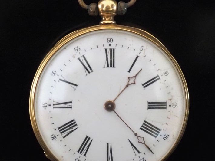 Montre de gousset en or jaune 750.  Cadran à chiffres romains pour les