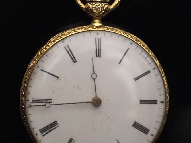 Montre de gousset en or jaune 750.  Cadran à chiffres romains pour les