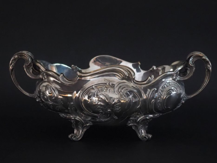 Jardinière de style rocaille en argent 925, poinçon Minerve, à décor d