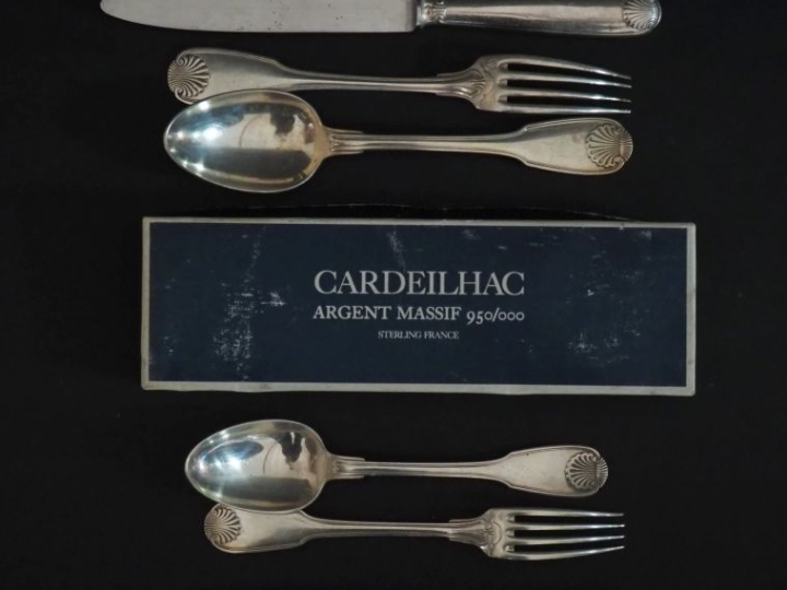 Partie de ménagère de style Louis XV en argent 925, poinçon Minerve, m
