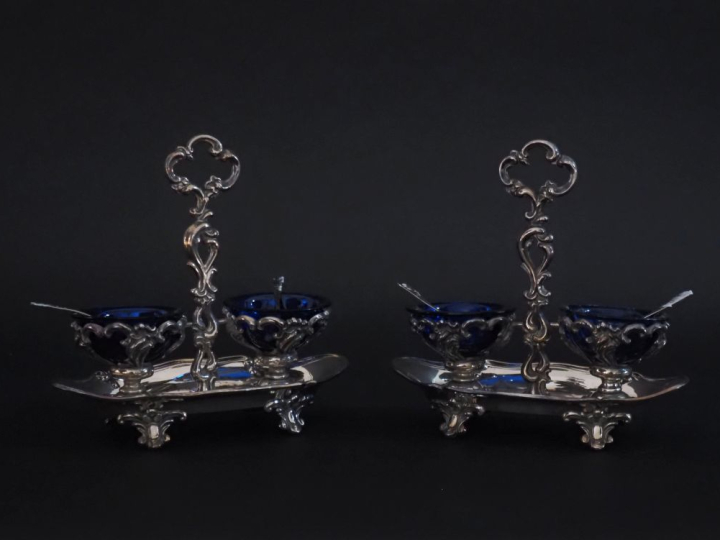 Paire de salerons doubles de style Louis XV en argent 925, poinçon Min
