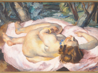 Vente aux enchères Charles KVAPIL (1884-1957) « Nu au collier bleu », circa 1928 Huile su