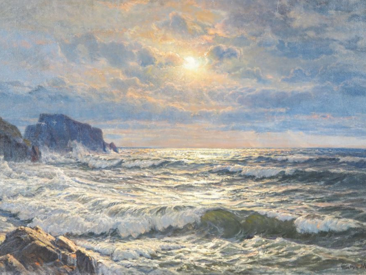 Wartan MAHOKIAN (1869-1937) « Soleil couchant en bord de mer » Huile s