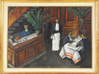 Vente aux enchères Auguste CHABAUD (1882-1955) « Femme en bleu au comptoir », 1909 Huile 