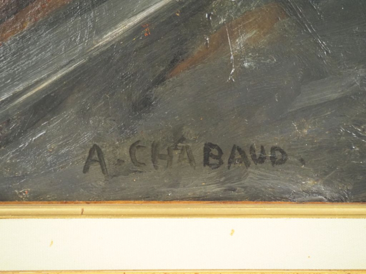 Auguste CHABAUD (1882-1955) « Femme en bleu au comptoir », 1909 Huile 