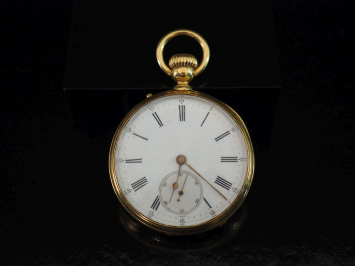 ETABLISSEMENT DE GENEVE Montre de gousset en or jaune 750.  Cadran à c