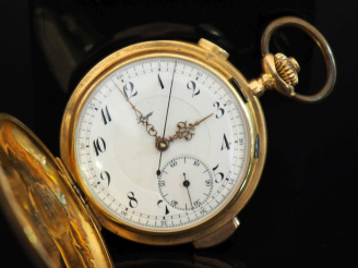 Vente aux enchères LEGA Montre chronographe aveugle en or jaune 750.  Cadran à chiffres a