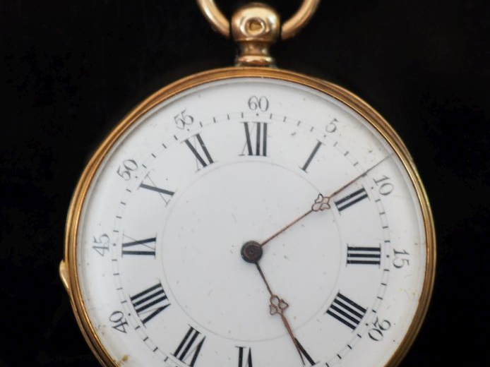 Petite montre de gousset Napoléon III en or jaune 750.  Cadran à chiff