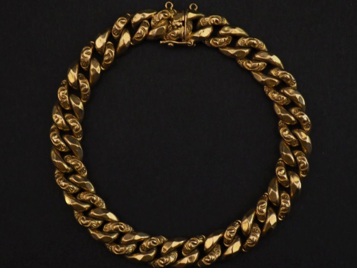 Bracelet souple en or jaune 750, maille gourmette.  Long. 18,5 cm Poid