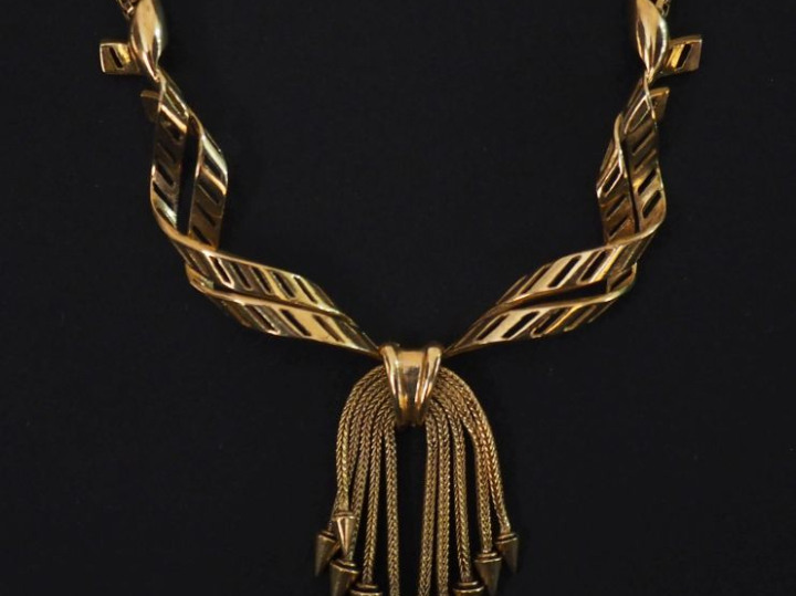 Collier souple en or jaune 750, maille dite tubogaze, agrémentée en so