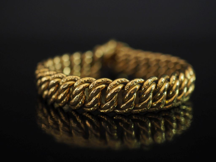 Bracelet souple en or jaune 750, maille américaine.  Long. 18,5 cm Poi