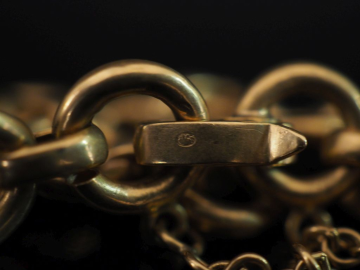 Bracelet souple en or jaune 750, maillons ronds et ovales plats altern