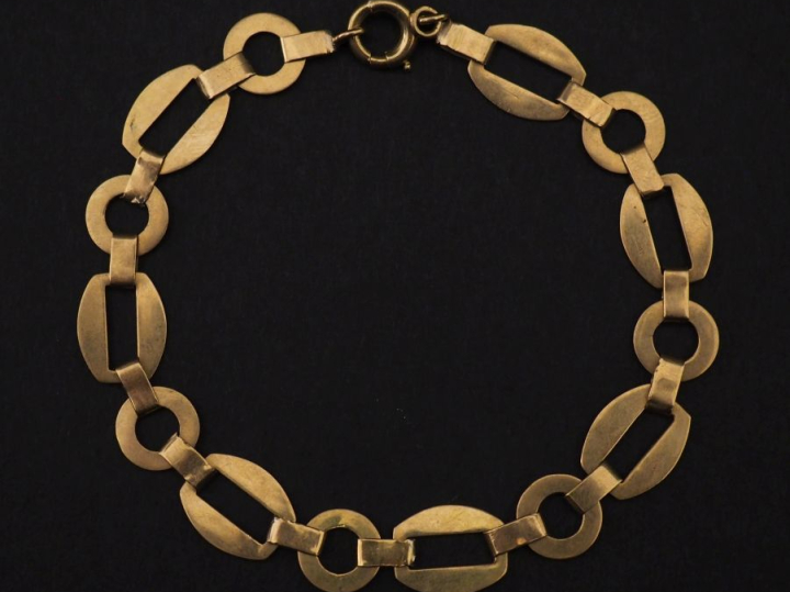Bracelet souple en or jaune 750, maillons plats ovales, ronds et recta
