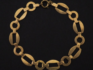 Vente aux enchères Bracelet souple en or jaune 750, maillons plats ovales, ronds et recta