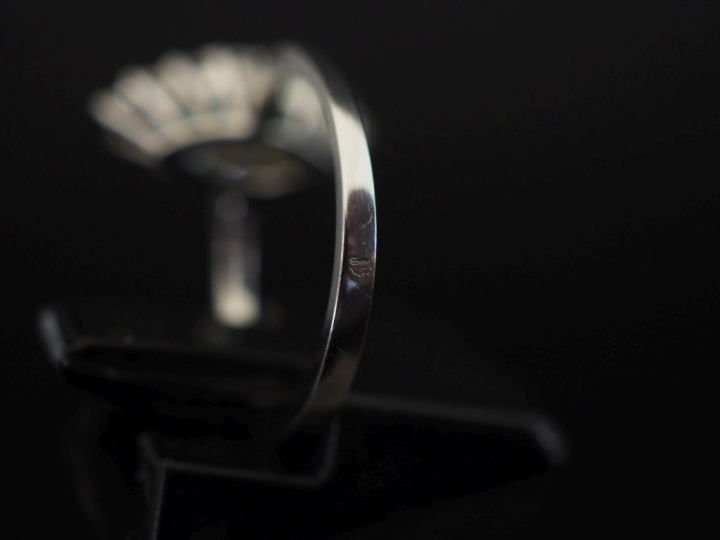 Petite bague de forme marquise en or blanc 750, sertie en son centre d