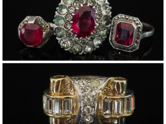 Vente aux enchères Trois différentes bagues en argent et pierres fantaisie.  TDD. 56, 50 