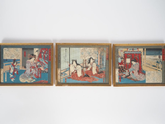 Vente aux enchères Japon, Kunichika (1835-1900)  Trois estampes de format chuban yoko-e d
