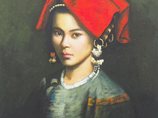 Chine XXème, dans le style Zhang li.  "jeune femme parée d'une tenue t