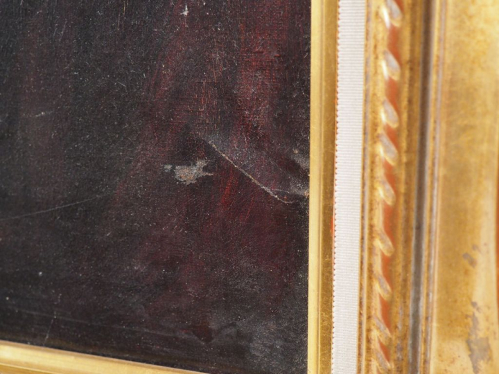 Ecole indochinoise.  "portrait d'intellectuel".  Huile sur toile, sign