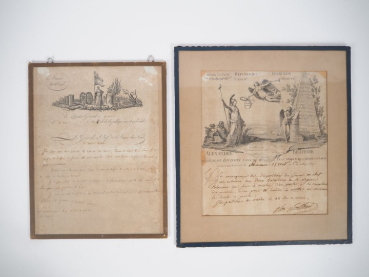 Lot de deux documents manuscrits sur l'Empire : -Armée d’Italie. Génér