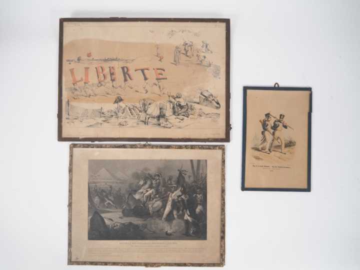 Ensemble de 7 gravures sur l’Empire comprenant des caricatures, des sc