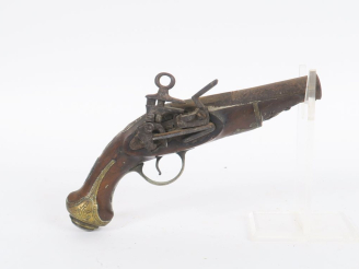 Vente aux enchères Petit pistolet à silex « Ripoll ».  Canon rond à pans au tonnerre, ave