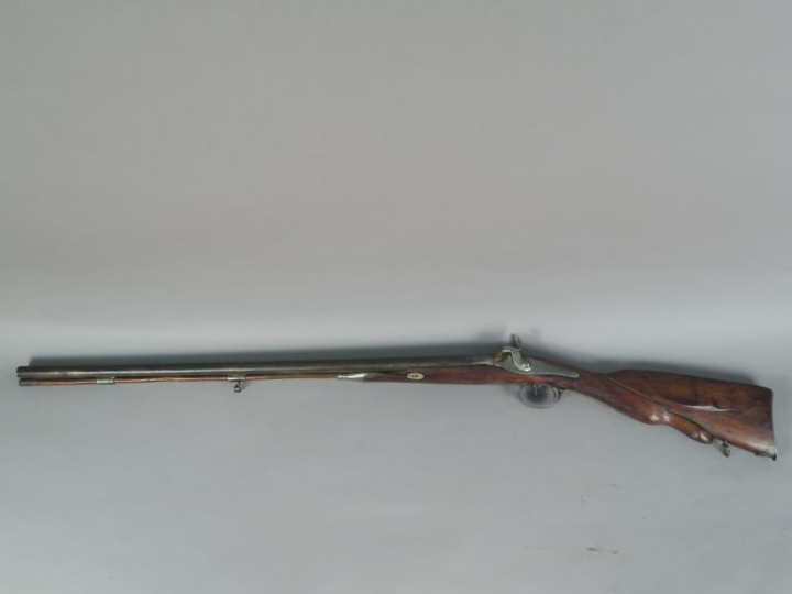 Fusil de chasse à percussion, deux coups.  Canons ronds. Platines arri