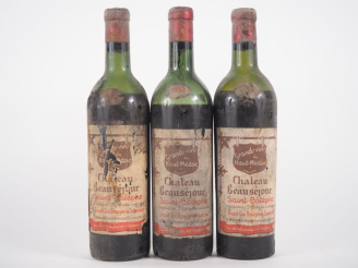 Vente aux enchères 3 BOUTEILLES CHÂTEAU BEAUSÉJOUR SAINT ESTÈPHE - 1953 - VIDANGES/ETA/BT