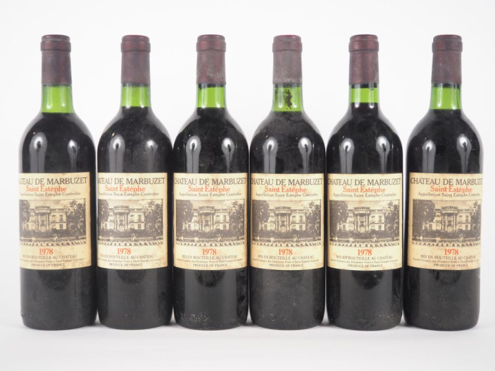 6 BOUTEILLES CHÂTEAU DE MARBUZET ST ESTÈPHE - 1978 - BG/ELT