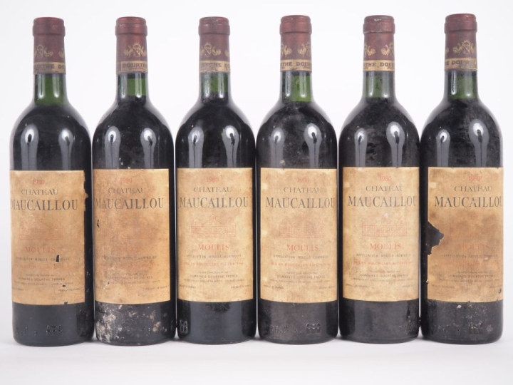 6 BOUTEILLES CHÂTEAU MAUCAILLOU MOULIS - 1980 - BG/EA