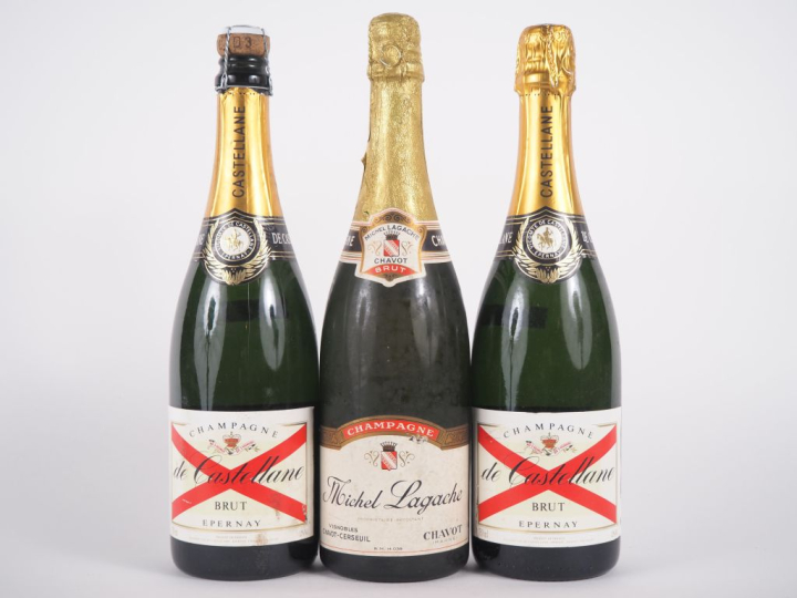 3 BOUTEILLES CHAMPAGNE : 2 de CASTELLANE (1 COIFFE ABSENTE) - 1 MICHEL