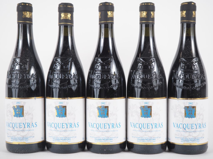 5 BOUTEILLES VACQUEYRAS LA CAVE DES APOTRES - 2002