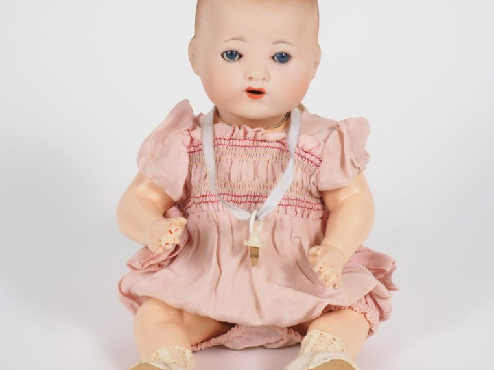 Bambino petit frère de Bleuette tête porcelaine restaurée bouche ouver