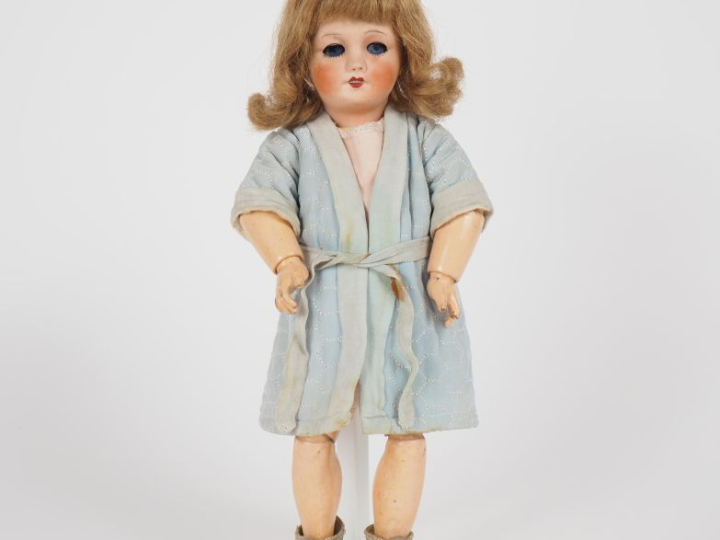 Poupée Bleuette Unis france tête porcelaine  bouche ouverte yeux bascu