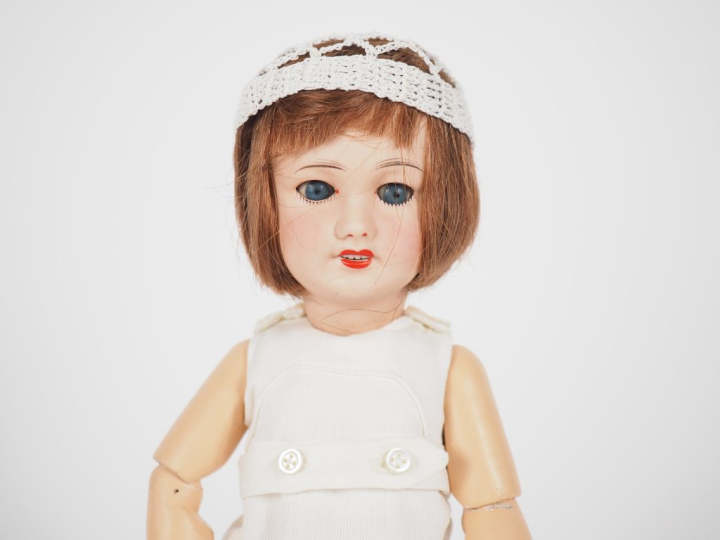 Poupée type Bleuette tête porcelaine SFBJ 2 bouche ouverte yeux bascul