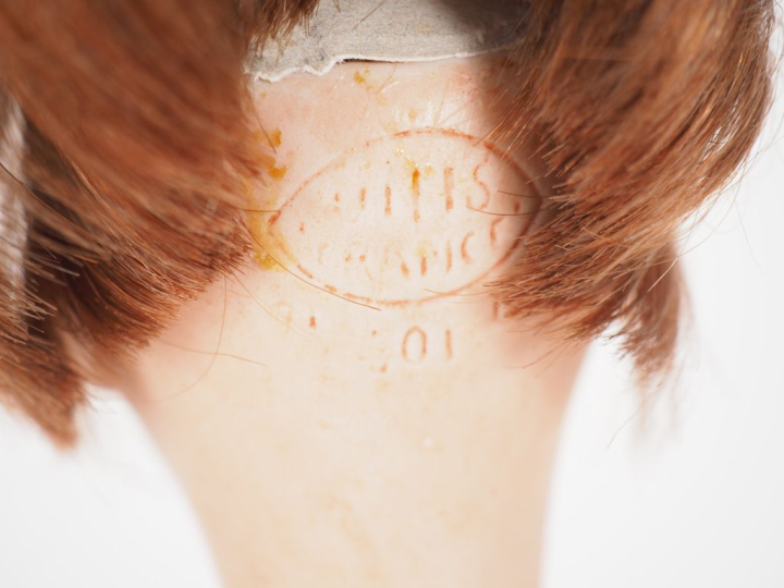 Poupée type Bleuette tête porcelaine SFBJ 2 bouche ouverte yeux bascul