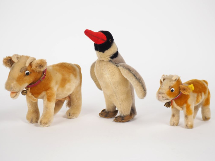 Lot de 3 animaux de marque Steiff en peluche des années 50 dont pingou