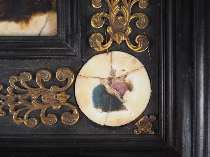 Ecole française XVIIème (Claude DERUET attribué à).  Peinture sur marb