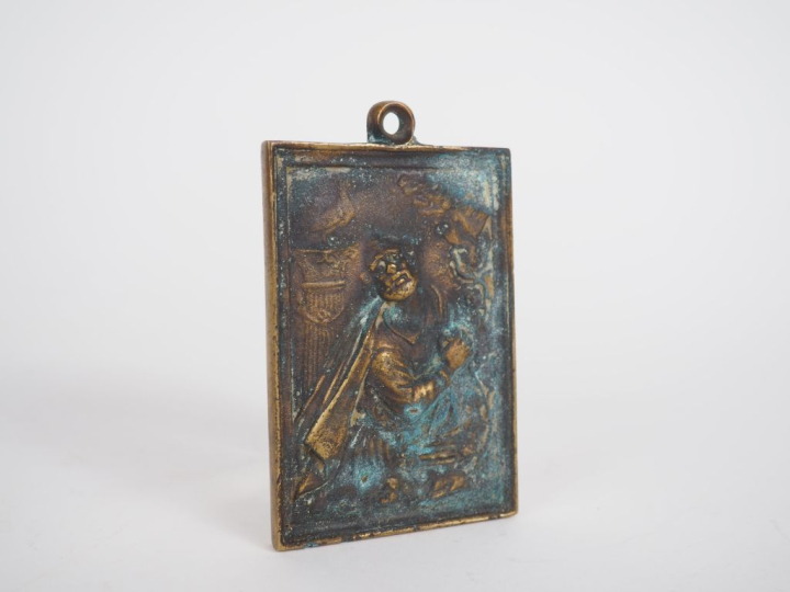 Plaque XIXème en bronze "le reniement de St Pierre"  Dim. 11 x 7 cm