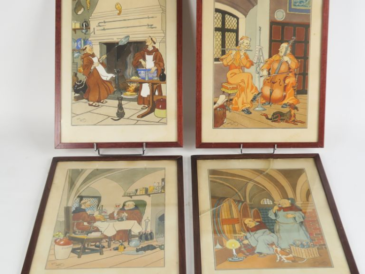Harry ELIOTT.  Suite de quatre lithographies en couleur "les moines bo