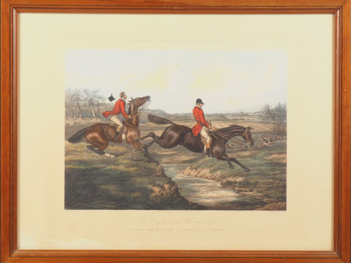 Paire de gravures anglaises en couleurs "Fores's hunting sketches"