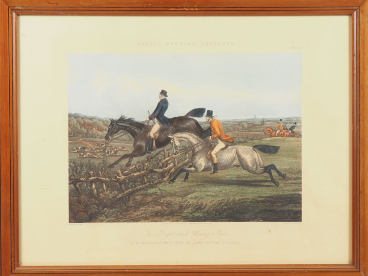 Paire de gravures anglaises en couleurs "Fores's hunting sketches"