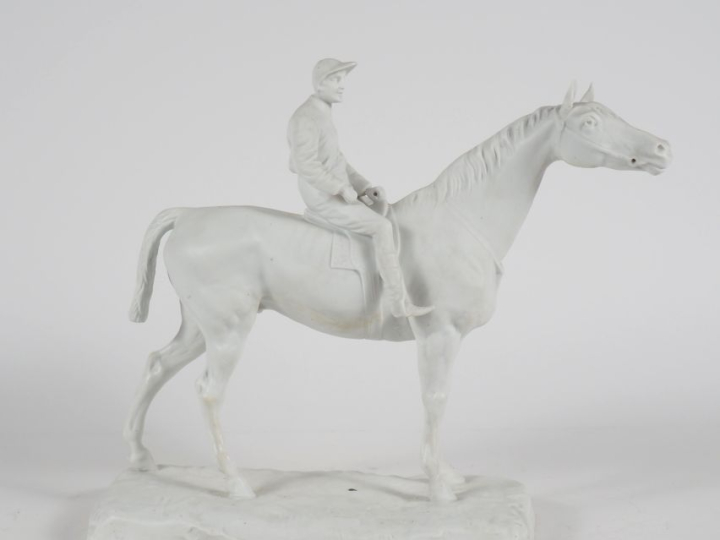 Isidore BONHEUR. (d'après) "le jockey" Sujet en biscuit H. 25,5 x 28 x