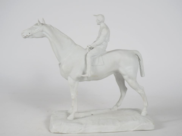 Isidore BONHEUR. (d'après) "le jockey" Sujet en biscuit H. 25,5 x 28 x