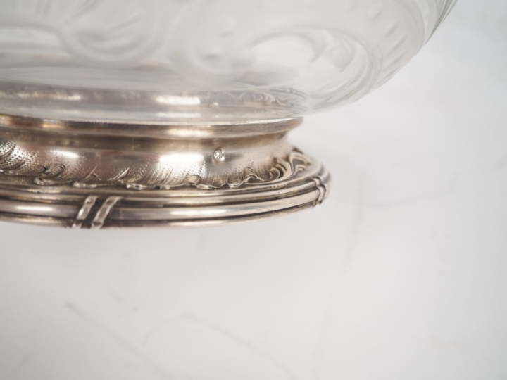 Jatte 1900 en cristal gravé et argent, poinçon Minerve, à décor de feu