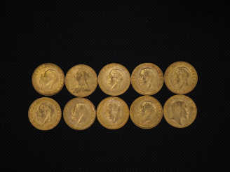 Vente aux enchères 10 souverains or : 1915, 1910, 1922, 1931, 1929, 1931, 1929, 1911, 190